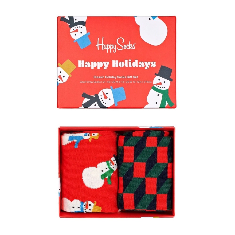 Unisex Happy Socks 2 Pack Snowman/Geometric Gift Set of Socks